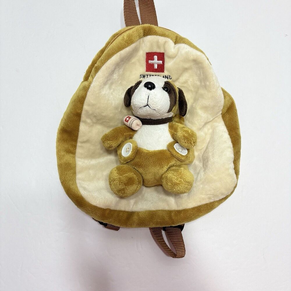 Vintage Switzerland St Bernard Rescue Dog Plush Mascot Child's Backpack Souvenir